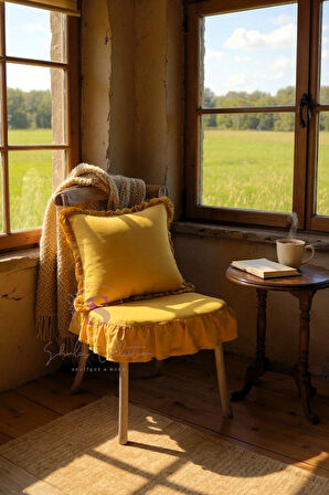 HARDAL RENK EL YAPIMI BULDAN YIKANMIS KETEN 4 TARAFI FIRFIRLI SANDALYE MİNDERİ