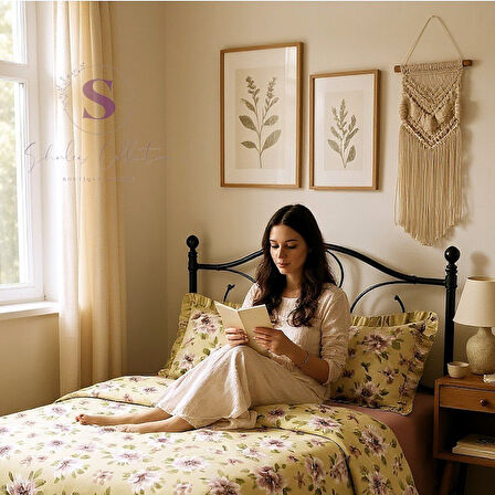 PEONY çiçekli % 100 Pamuk Fırfırlı Çift Kişilik Nevresim Takımı