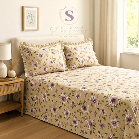 PEONY çiçekli % 100 Pamuk yatak çarşafı + yastık kılıfı