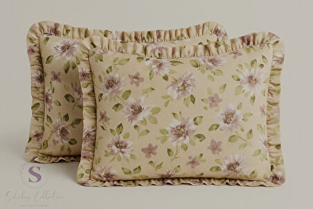 PEONY çiçekli % 100 Pamuk Dört tarafı Fırfırlı yastık kılıfı