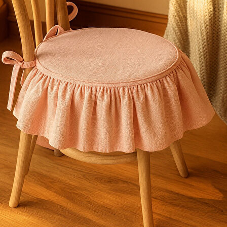  EL YAPIMI YUVARLAK BULDAN YIKANMIS KETEN FIRFIRLI SANDALYE MİNDERİ(PEMBE)