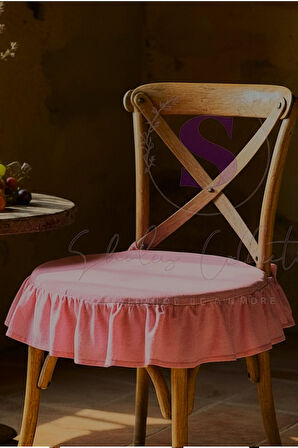  EL YAPIMI YUVARLAK BULDAN YIKANMIS KETEN FIRFIRLI SANDALYE MİNDERİ(PEMBE)