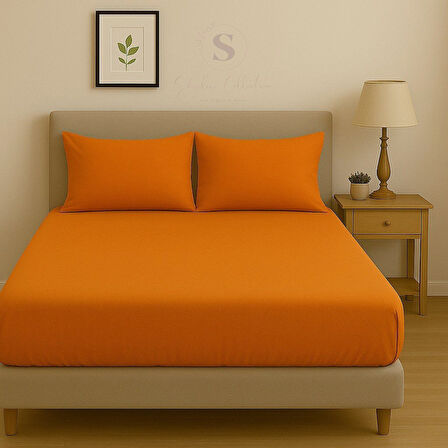 Shules collection Turuncu Çift Kişilik Çarşaf+Yastık Seti %100 Pamuk