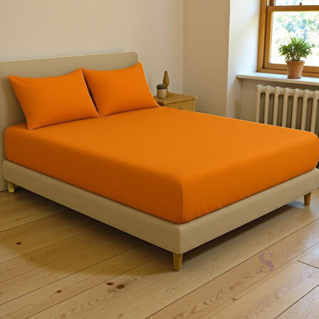 Shules collection Turuncu Çift Kişilik Çarşaf+Yastık Seti %100 Pamuk