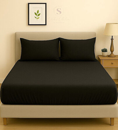 Shules collection Siyah Çift Kişilik Çarşaf+Yastık Seti %100 Pamuk