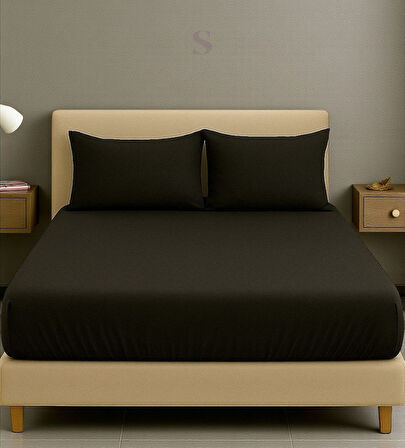 Shules collection Siyah Çift Kişilik Çarşaf+Yastık Seti %100 Pamuk