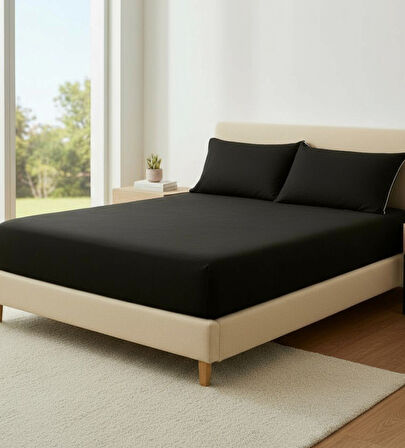 Shules collection Siyah Çift Kişilik Çarşaf+Yastık Seti %100 Pamuk