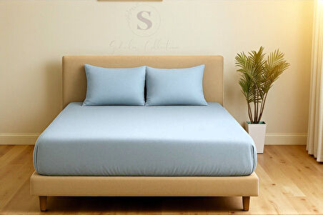 Shules collection Mavi Çift Kişilik Çarşaf+Yastık Seti %100 Pamuk