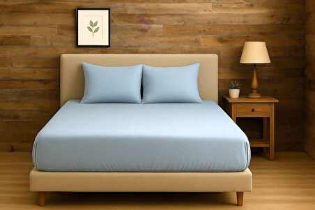 Shules collection Mavi Çift Kişilik Çarşaf+Yastık Seti %100 Pamuk