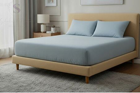 Shules collection Mavi Çift Kişilik Çarşaf+Yastık Seti %100 Pamuk