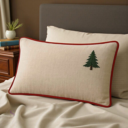 ÇAM AĞACI NAKIŞLI FIRFIRLI BULDAN KETENİ YASTIK KILIFI (50X70) 1 Adet