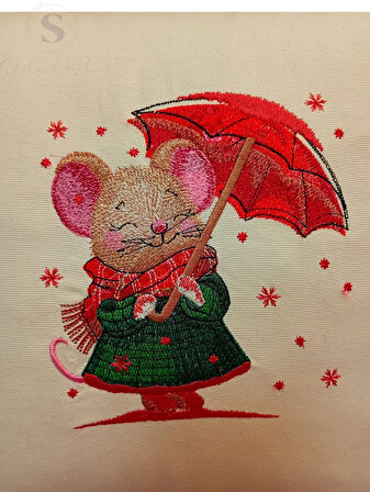 ŞEMSİYELİ Kadın BİANCA NAKIŞLI FIRFIRLI BULDAN KETENİ YASTIK KILIFI (43 x 43) 1 Adet Dolgusuz