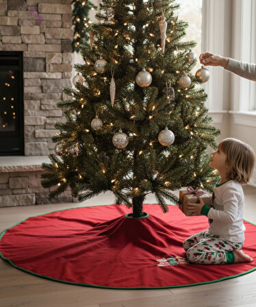 YILBAŞI  KEDİCİK AİLESİ NAKIŞLI ÇAM AĞACI ÖRTÜSÜ (90CM)