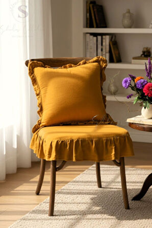 HARDAL RENK BULDAN YIKANMIS KETEN 4 TARAFI FIRFIRLI SANDALYE MİNDERİ