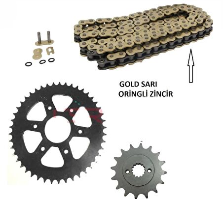 Bajaj Dominar 250 ,D250 Zincir Dişli Seti Oringli Gold Sarı Zincir -Arasmoto