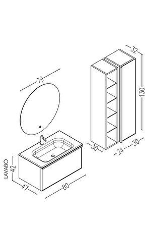 Aston 80 Cm Siyah Lavabolu Banyo Dolabı - Boy Dolap Dahil