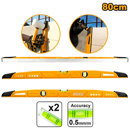 Ingco HBSL08080 80cm Endüstriyel Alüminyum Köprü Tip Su Terazisi