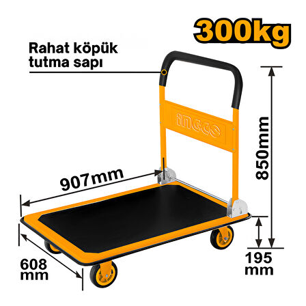 Ingco HPHT13002 300Kg Katlanabilir Paket Taşıma Arabası/El Arabası