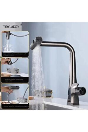 MUTFAK EVİYE BATARYASI DİJİTAL SICAKLIK EKRAN ŞELALE FİSKİYELİ SPİRALLİ İTHAL ANTRASİT