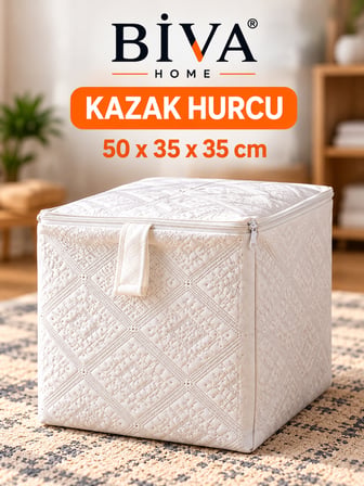 Dayanıklı KAZAK Baza Altı Çeyiz Hurcu 50x35x35 Üstten Komple Fermuarlı 180 kg Taşıma Kapasiteli Esnek Kalın Kumas