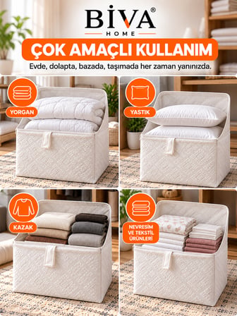 Dayanıklı KAZAK Baza Altı Çeyiz Hurcu 50x35x35 Üstten Komple Fermuarlı 180 kg Taşıma Kapasiteli Esnek Kalın Kumas