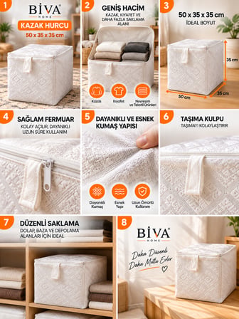 Dayanıklı KAZAK Baza Altı Çeyiz Hurcu 50x35x35 Üstten Komple Fermuarlı 180 kg Taşıma Kapasiteli Esnek Kalın Kumas