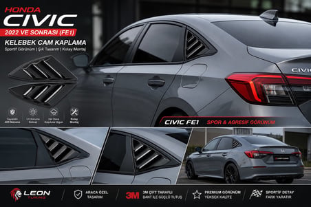 Honda Civic Fe1 Kelebek Cam Kaplama Pianoblack 2022+