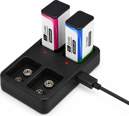 Qasul 9V Pil Şarj Cihazı 4 Yuvalı Micro USB Girişli Li-Ion Ni-Mh Ni-Cd Uyumlu Akıllı Şarj Cihazı