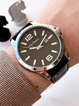 800411F08SY Pierre Cardin Deri Kordon Erkek Kol Saati 30 Mt Su Gecirmez + Kaplan Gözü Bileklik 