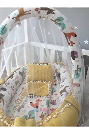 Nest Sarı Örgü Pike Kumaş Ve Orman Ponpon Jaju-babynest Oyuncak Aparat Ve Tül Set
