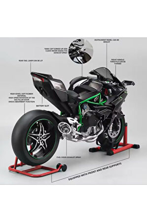 KAWASAKİ H2R 1/6 MOTOR MAKET - İSİKLİ SESLİ BENZİNLİ EGZOZ DUMANLİ (VİDEOYU İZLEYİN)