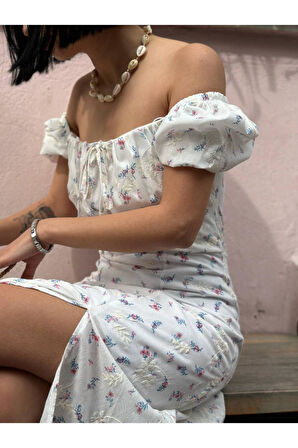 Çiçek nakışlı poplin elbise