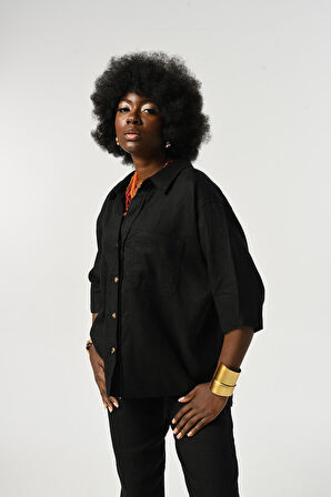 KADIN %100 KETEN TRUVAKAR KOLLU DÜZ RENK TEK CEPLİ GÖMLEK