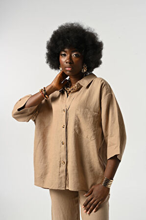 KADIN %100 KETEN TRUVAKAR KOLLU DÜZ RENK TEK CEPLİ GÖMLEK