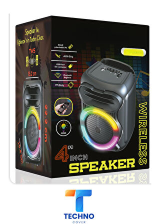 Bluetooth Özellikli Ses Bombası 4 Inch Rgb Işıklı Speaker (KLN-160)