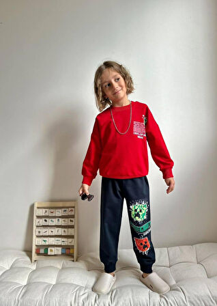 Cg Kids Minecraft Erkek Çocuk 2 Iplik Alt Üst Takım Süper Kalite Kumaş