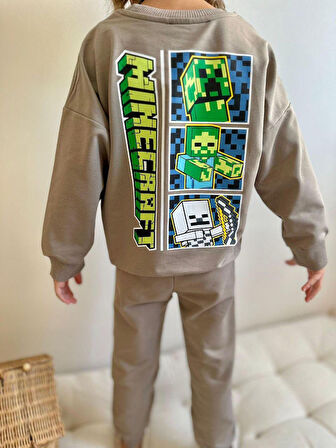 Cg Kids Minecraft Açık Kahve Erkek Çocuk 2 Iplik Alt Üst Takım Süper Kalite Kumaş