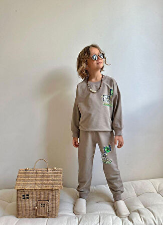 Cg Kids Minecraft Açık Kahve Erkek Çocuk 2 Iplik Alt Üst Takım Süper Kalite Kumaş