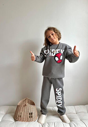 Cg Kids Örümcek Adam Erkek Çocuk 3 Iplik Şardonlu Kalın Kumaş Alt Üst Takım Süper Kalite