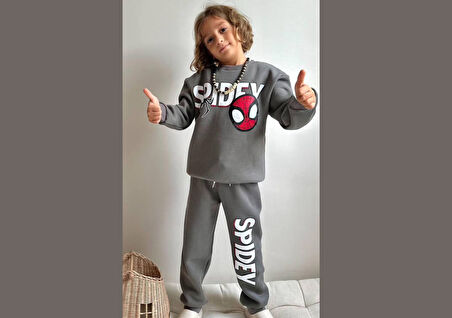 Cg Kids Örümcek Adam Erkek Çocuk 3 Iplik Şardonlu Kalın Kumaş Alt Üst Takım Süper Kalite