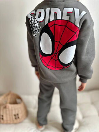 Cg Kids Örümcek Adam Erkek Çocuk 3 Iplik Şardonlu Kalın Kumaş Alt Üst Takım Süper Kalite