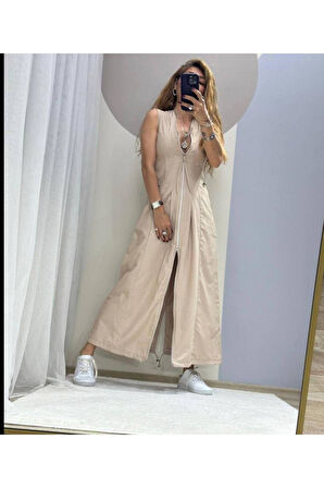 İthal lucy kumaş stoper beli lastik detaylı elbise