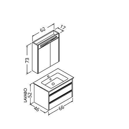 Levante 65 Cm Beyaz Lavabolu Banyo Dolabı Npl Aynalı - Boy Dolap Hariç