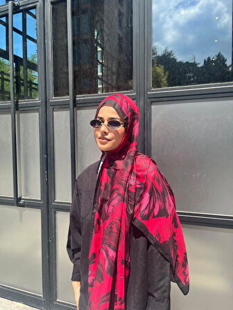 Aminenesil Esinti Vual Soft Pamuk Şal Fuşya Siyah Renk