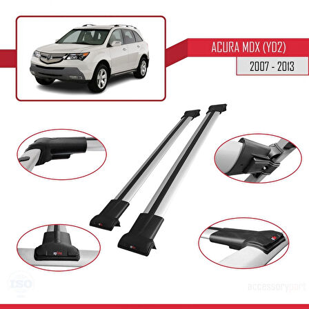 Acura MDX (YD2) 2007-2013 Arası ile Uyumlu FLY Model Ara Atkı Tavan Barı Gri 2 Adet