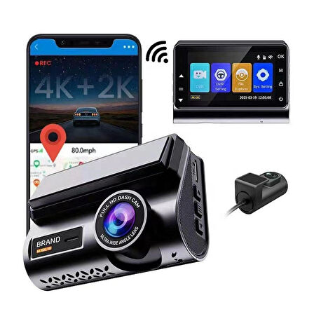 4K + 2K Çift Kameralı Dash Cam | GPS Konum ve Hız Takibi | Wi-Fi Bağlantılı Süper Gece Görüşlü Yol Kayıt Cihazı