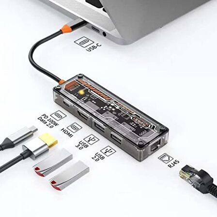 Coofbe 100w Pd 5in1 Type-C Hub Type-C to 4K@30Hz 1000 Mbps RJ45 5GBPS USB3.0 USB2.0 Çeviriçi Hub 
