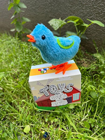 Mavi Civciv Oyuncak Koşan Civciv Bebek Mini Kurmalı Peluş Civciv