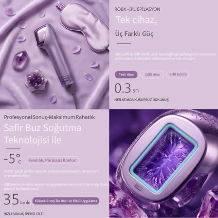 Robx A2030 IPL Sapphire Sogutma 35 joule Ultra Güç Hızlı Etki Çoklu Seri Otomatik Atım Mor