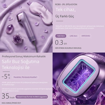 Robx A2030 IPL Sapphire Sogutma 35 joule Ultra Güç Hızlı Etki Çoklu Seri Otomatik Atım Mor
